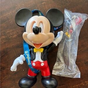 Talking Mickey popcorn bucket w Lanyard bonus straw topper